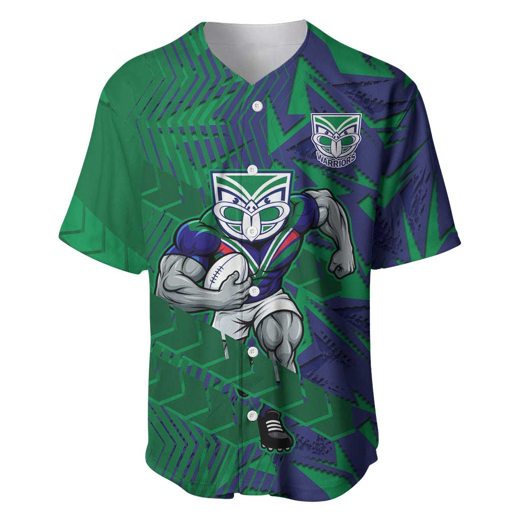 New Zealand Warriors Rugby Baseball Jersey Fierce Mascot Geometric Tribal Art