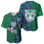 New Zealand Warriors Rugby Baseball Jersey Fierce Mascot Geometric Tribal Art