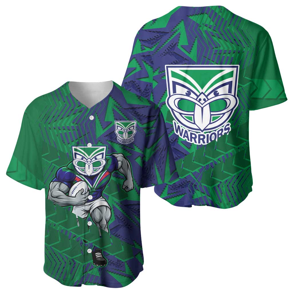New Zealand Warriors Rugby Baseball Jersey Fierce Mascot Geometric Tribal Art