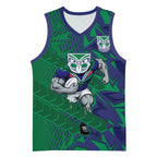 New Zealand Warriors Rugby Basketball Jersey Fierce Mascot Geometric Tribal Art