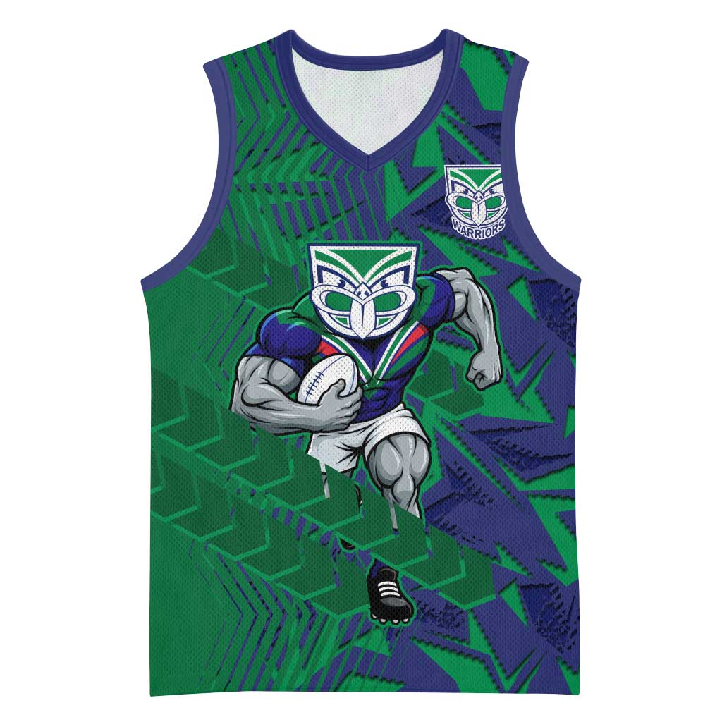 New Zealand Warriors Rugby Basketball Jersey Fierce Mascot Geometric Tribal Art