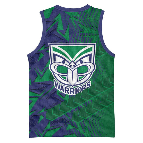 New Zealand Warriors Rugby Basketball Jersey Fierce Mascot Geometric Tribal Art
