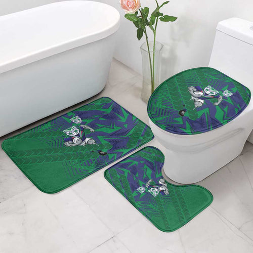 New Zealand Warriors Rugby Bathroom Set Fierce Mascot Geometric Tribal Art