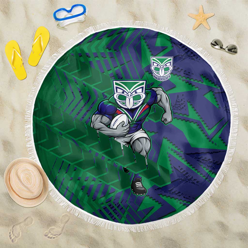 New Zealand Warriors Rugby Beach Blanket Fierce Mascot Geometric Tribal Art