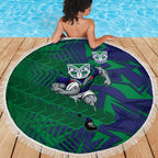 New Zealand Warriors Rugby Beach Blanket Fierce Mascot Geometric Tribal Art