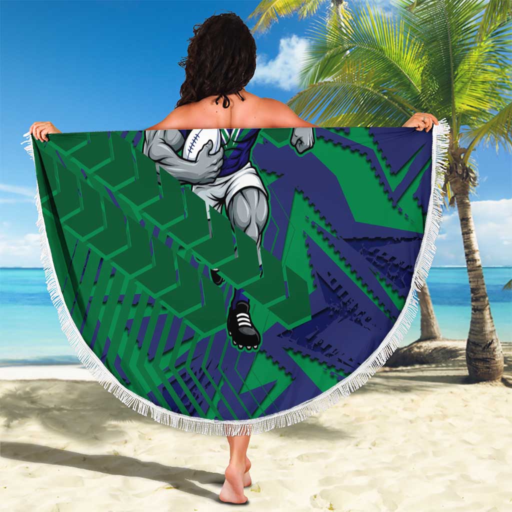 New Zealand Warriors Rugby Beach Blanket Fierce Mascot Geometric Tribal Art