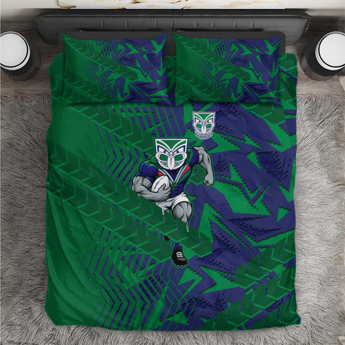 New Zealand Warriors Rugby Bedding Set Fierce Mascot Geometric Tribal Art