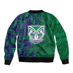 New Zealand Warriors Rugby Bomber Jacket Fierce Mascot Geometric Tribal Art