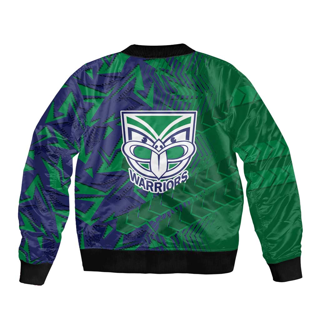 New Zealand Warriors Rugby Bomber Jacket Fierce Mascot Geometric Tribal Art