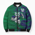 New Zealand Warriors Rugby Bomber Puffer Jacket Fierce Mascot Geometric Tribal Art