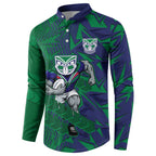 New Zealand Warriors Rugby Button Sweatshirt Fierce Mascot Geometric Tribal Art