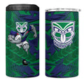 New Zealand Warriors Rugby 4 in 1 Can Cooler Tumbler Fierce Mascot Geometric Tribal Art