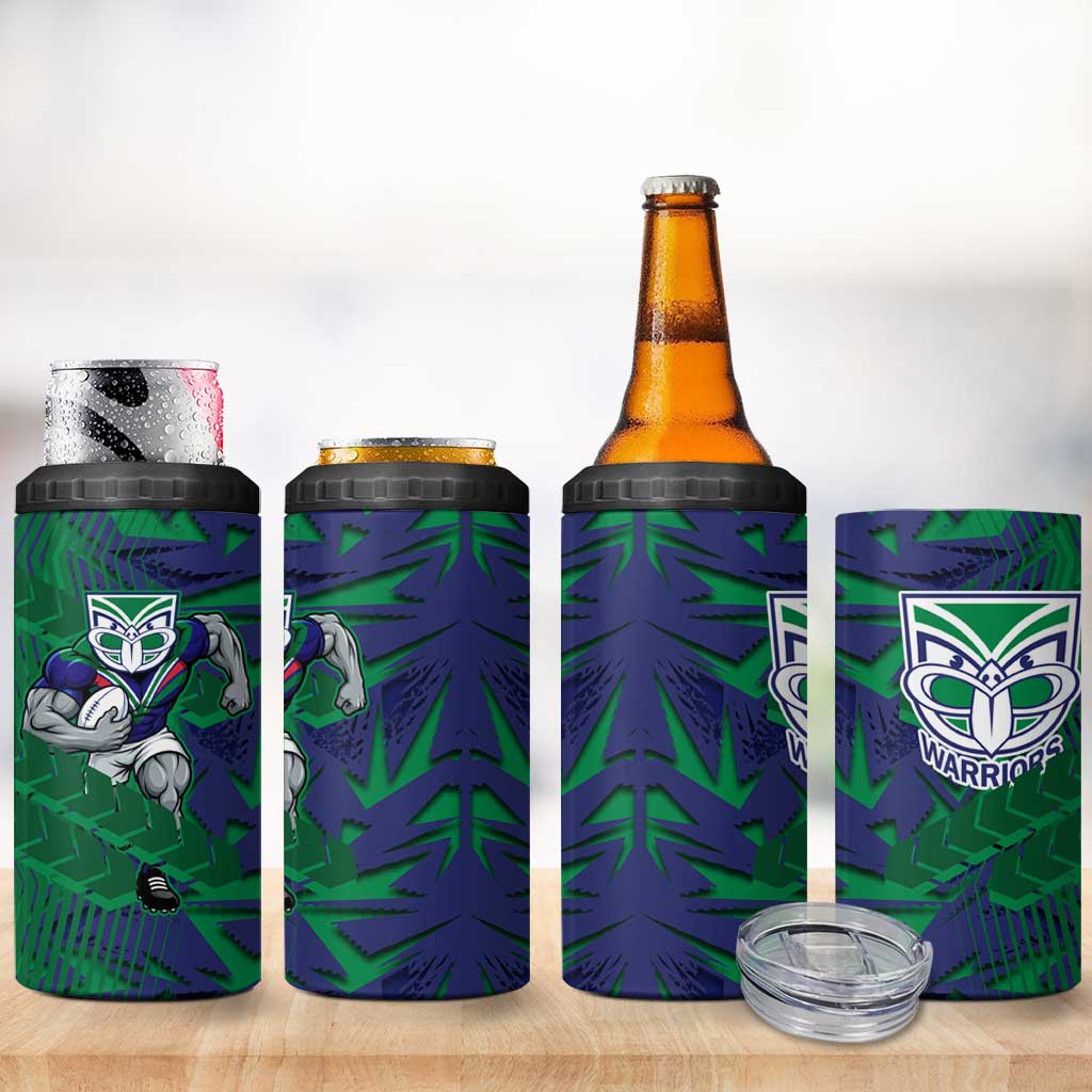 New Zealand Warriors Rugby 4 in 1 Can Cooler Tumbler Fierce Mascot Geometric Tribal Art