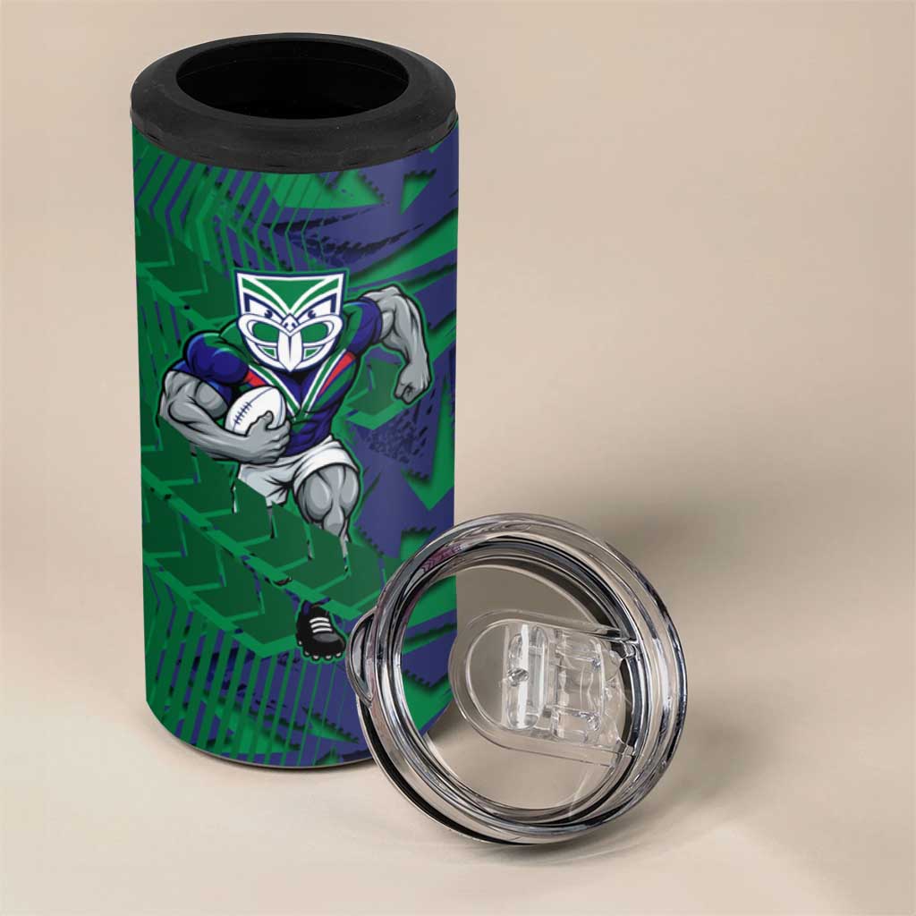 New Zealand Warriors Rugby 4 in 1 Can Cooler Tumbler Fierce Mascot Geometric Tribal Art