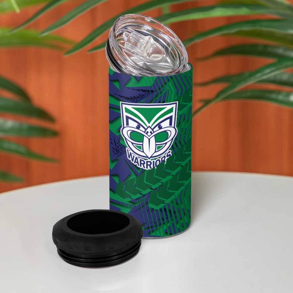 New Zealand Warriors Rugby 4 in 1 Can Cooler Tumbler Fierce Mascot Geometric Tribal Art