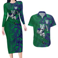 New Zealand Warriors Rugby Couples Matching Long Sleeve Bodycon Dress and Hawaiian Shirt Fierce Mascot Geometric Tribal Art