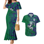 New Zealand Warriors Rugby Couples Matching Mermaid Dress and Hawaiian Shirt Fierce Mascot Geometric Tribal Art