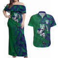New Zealand Warriors Rugby Couples Matching Off Shoulder Maxi Dress and Hawaiian Shirt Fierce Mascot Geometric Tribal Art