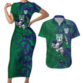 New Zealand Warriors Rugby Couples Matching Short Sleeve Bodycon Dress and Hawaiian Shirt Fierce Mascot Geometric Tribal Art