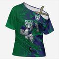 New Zealand Warriors Rugby Cross Shoulder Shirt Fierce Mascot Geometric Tribal Art