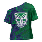 New Zealand Warriors Rugby Cross Shoulder Shirt Fierce Mascot Geometric Tribal Art
