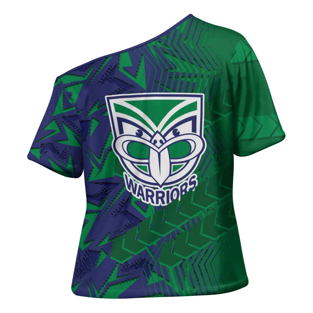 New Zealand Warriors Rugby Cross Shoulder Shirt Fierce Mascot Geometric Tribal Art