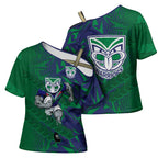New Zealand Warriors Rugby Cross Shoulder Shirt Fierce Mascot Geometric Tribal Art