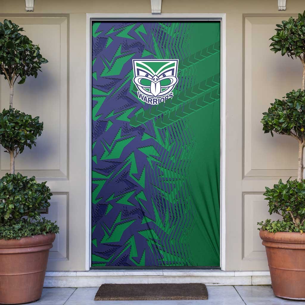 New Zealand Warriors Rugby Door Cover Fierce Mascot Geometric Tribal Art