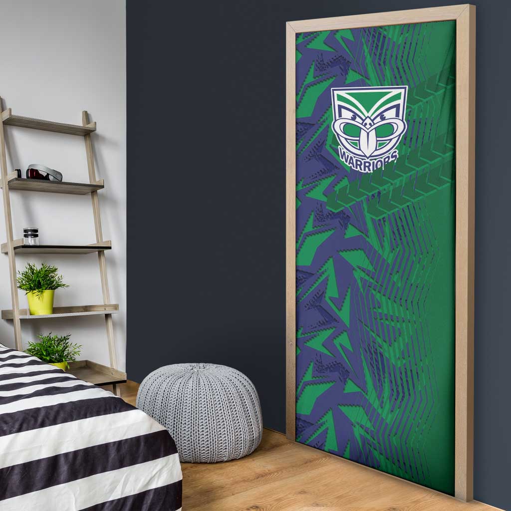 New Zealand Warriors Rugby Door Cover Fierce Mascot Geometric Tribal Art
