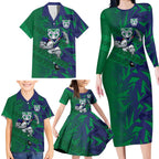 New Zealand Warriors Rugby Family Matching Long Sleeve Bodycon Dress and Hawaiian Shirt Fierce Mascot Geometric Tribal Art