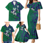 New Zealand Warriors Rugby Family Matching Mermaid Dress and Hawaiian Shirt Fierce Mascot Geometric Tribal Art