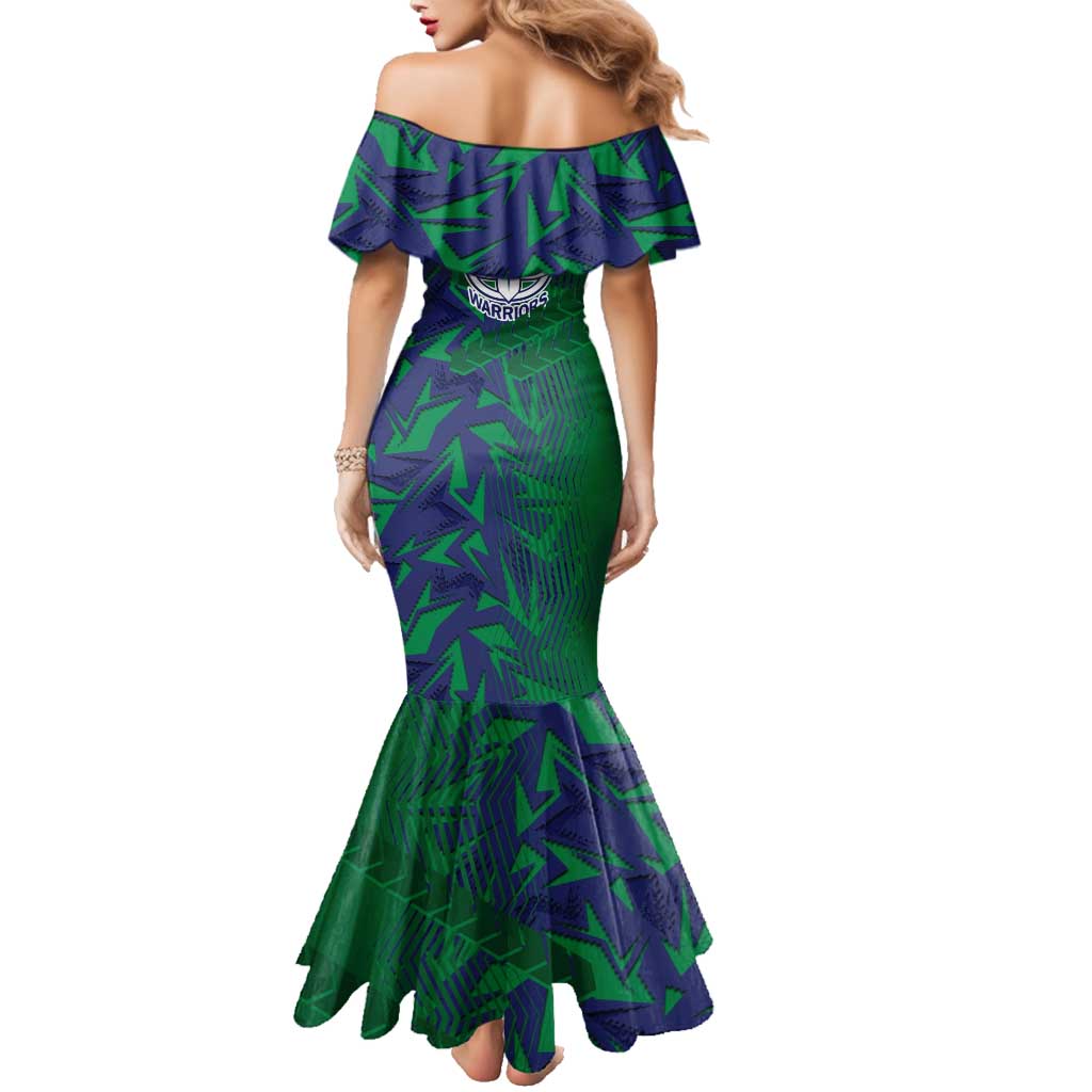 New Zealand Warriors Rugby Family Matching Mermaid Dress and Hawaiian Shirt Fierce Mascot Geometric Tribal Art