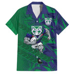 New Zealand Warriors Rugby Family Matching Off Shoulder Short Dress and Hawaiian Shirt Fierce Mascot Geometric Tribal Art