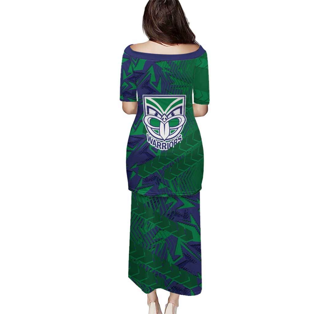 New Zealand Warriors Rugby Family Matching Puletasi and Hawaiian Shirt Fierce Mascot Geometric Tribal Art