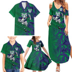 New Zealand Warriors Rugby Family Matching Summer Maxi Dress and Hawaiian Shirt Fierce Mascot Geometric Tribal Art