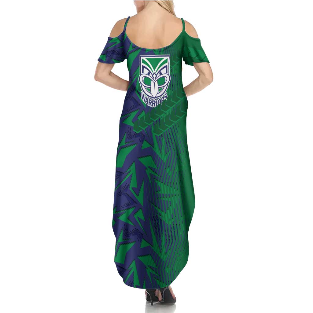 New Zealand Warriors Rugby Family Matching Summer Maxi Dress and Hawaiian Shirt Fierce Mascot Geometric Tribal Art