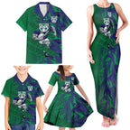 New Zealand Warriors Rugby Family Matching Tank Maxi Dress and Hawaiian Shirt Fierce Mascot Geometric Tribal Art