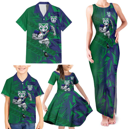 New Zealand Warriors Rugby Family Matching Tank Maxi Dress and Hawaiian Shirt Fierce Mascot Geometric Tribal Art