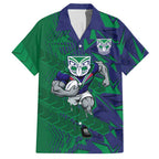 New Zealand Warriors Rugby Hawaiian Shirt Fierce Mascot Geometric Tribal Art