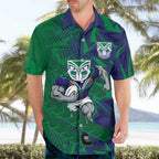 New Zealand Warriors Rugby Hawaiian Shirt Fierce Mascot Geometric Tribal Art