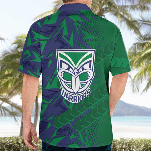 New Zealand Warriors Rugby Hawaiian Shirt Fierce Mascot Geometric Tribal Art