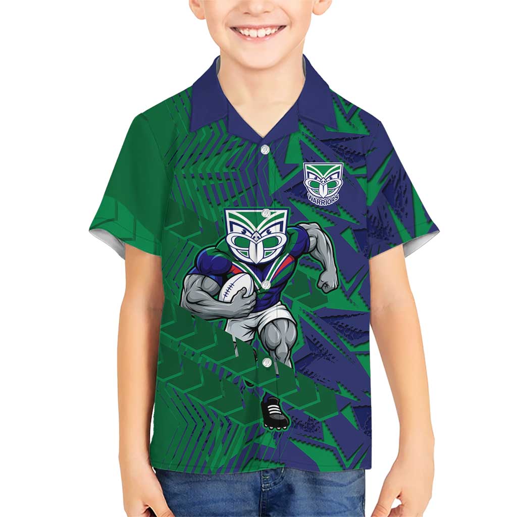 New Zealand Warriors Rugby Hawaiian Shirt Fierce Mascot Geometric Tribal Art