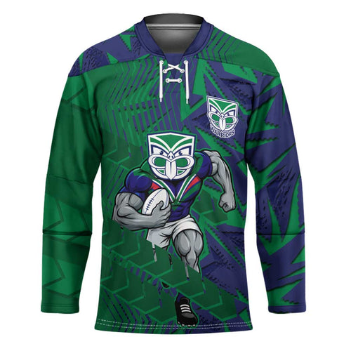 New Zealand Warriors Rugby Hockey Jersey Fierce Mascot Geometric Tribal Art