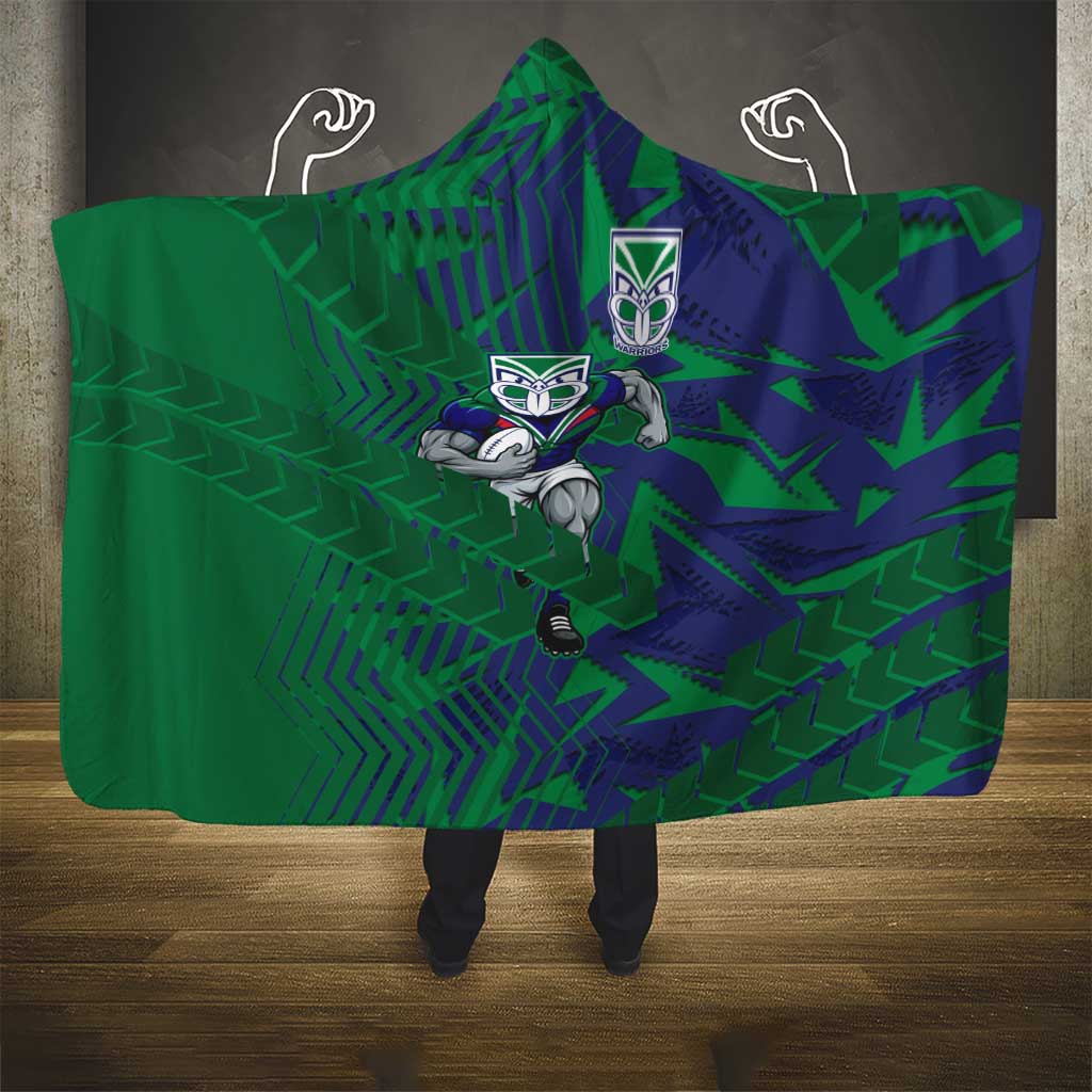 New Zealand Warriors Rugby Hooded Blanket Fierce Mascot Geometric Tribal Art