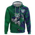 New Zealand Warriors Rugby Hoodie Fierce Mascot Geometric Tribal Art