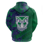 New Zealand Warriors Rugby Hoodie Fierce Mascot Geometric Tribal Art