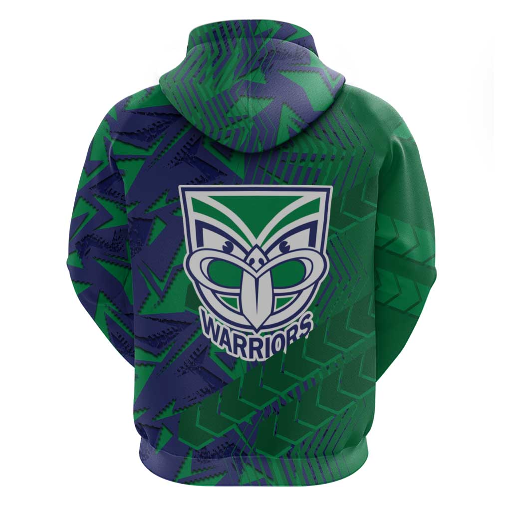 New Zealand Warriors Rugby Hoodie Fierce Mascot Geometric Tribal Art