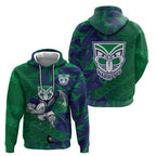 New Zealand Warriors Rugby Hoodie Fierce Mascot Geometric Tribal Art