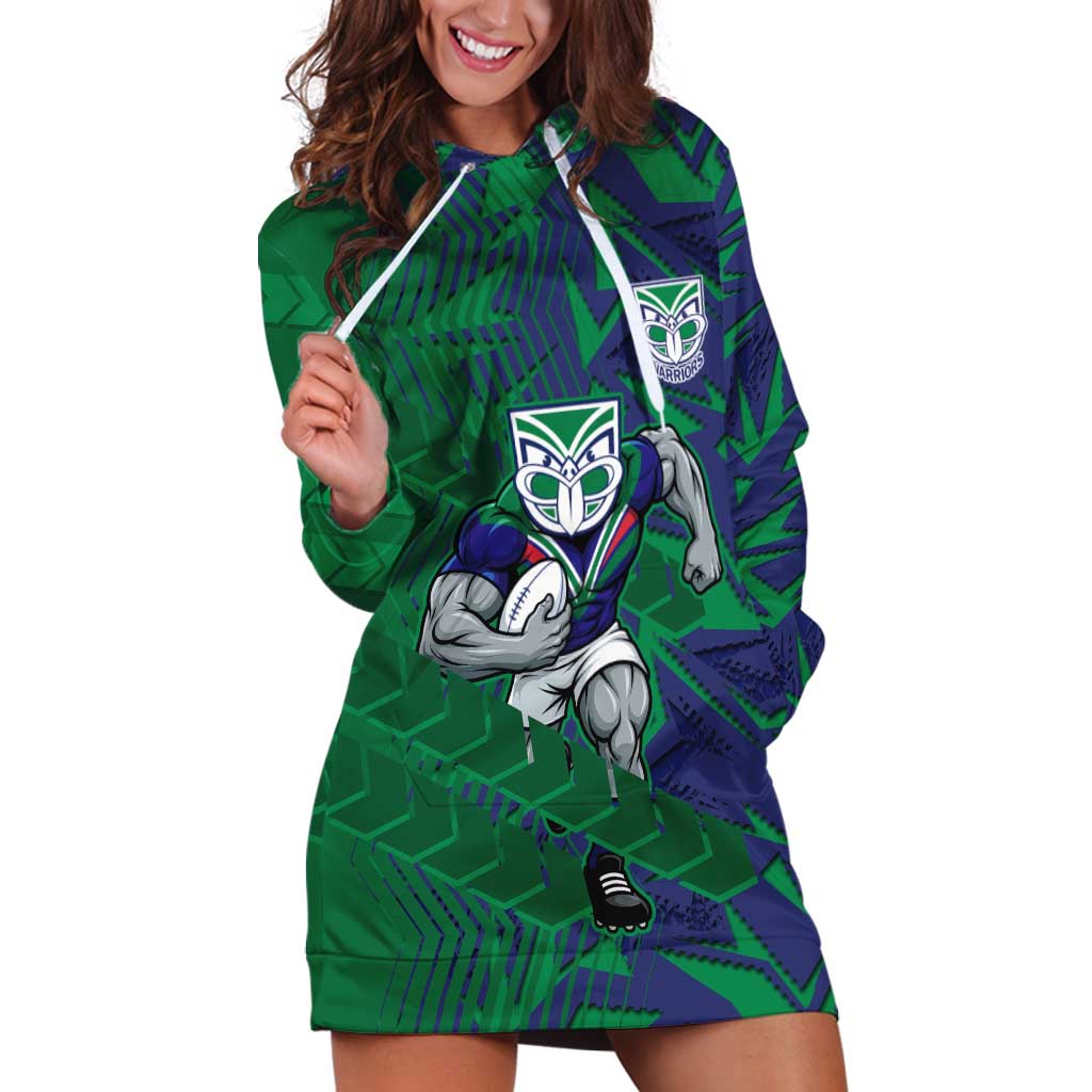 New Zealand Warriors Rugby Hoodie Dress Fierce Mascot Geometric Tribal Art