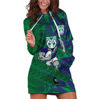 New Zealand Warriors Rugby Hoodie Dress Fierce Mascot Geometric Tribal Art